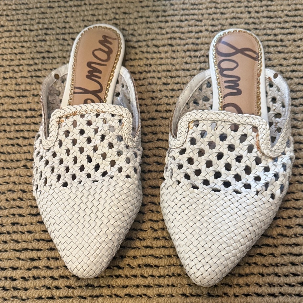 Sam Edelman white Woven Mules